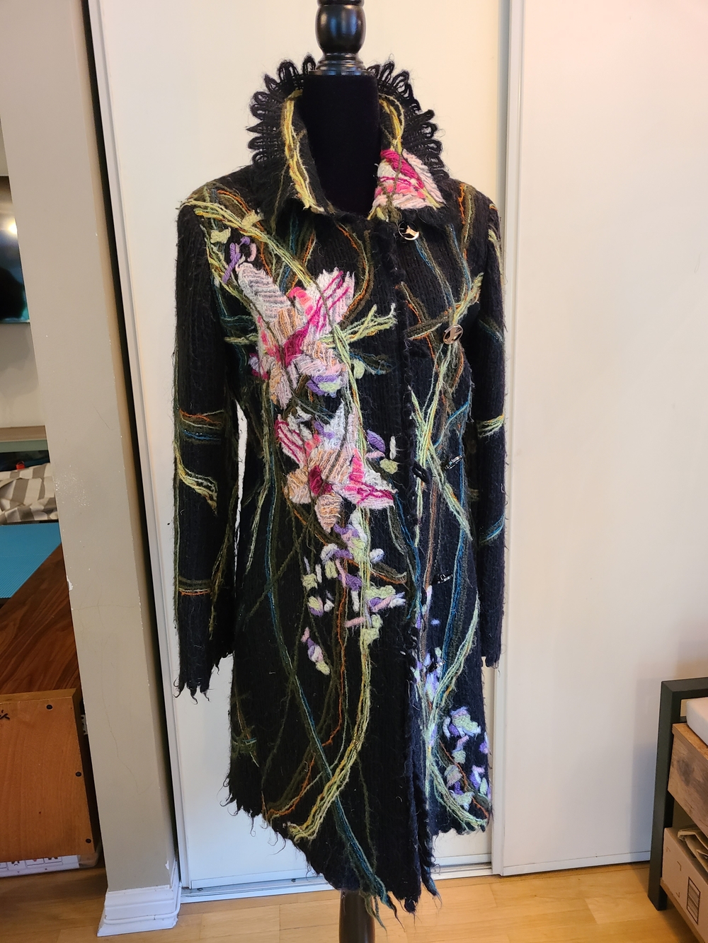 Felted Wool Floral Embroidered Trench Coat